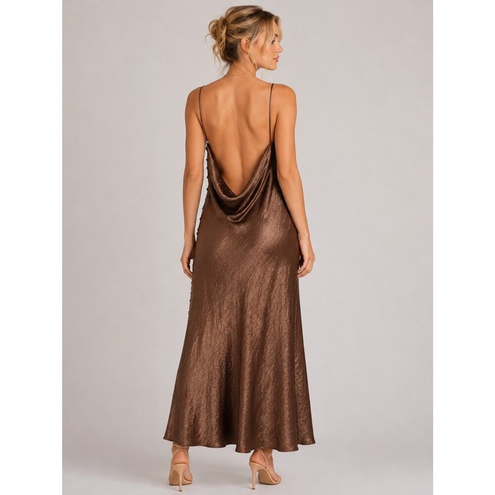 Zara Copper Satin Cowl-Neck Maxi Slip Dress - Picture 2 of 8